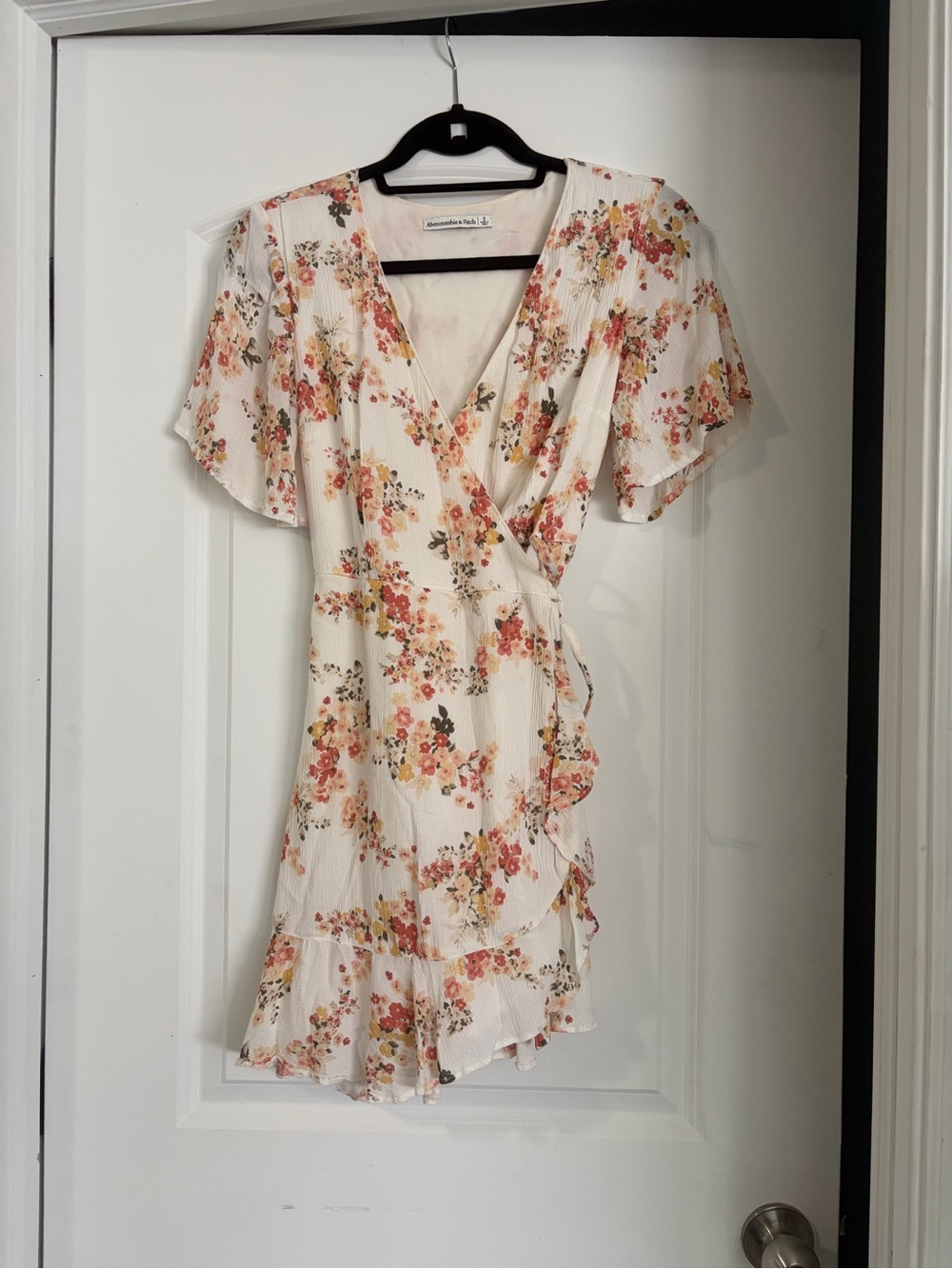 Abercrombie & Fitch Cream Floral Wrap Mini Dress with Pink and Orange Blooms